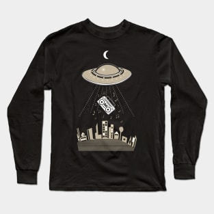 UFO Boombox Abduction Retro 80s Long Sleeve T-Shirt